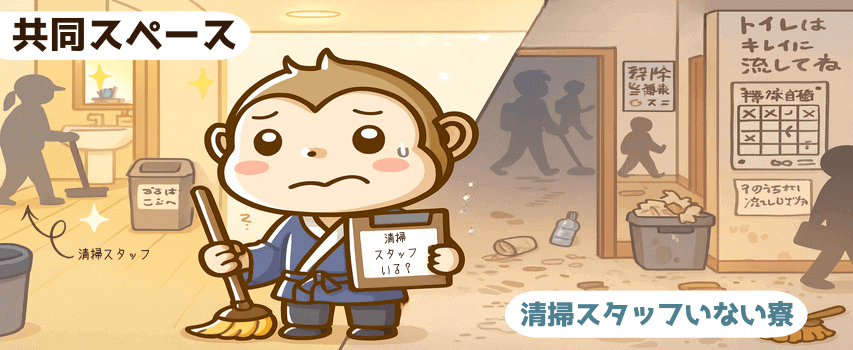綺麗な寮に行く条件 共同スペースの清掃の人が別にいるか
