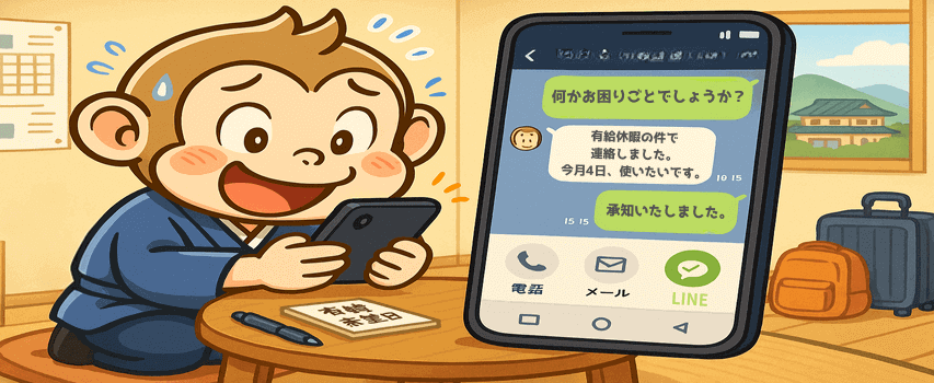 有給休暇を派遣会社の担当者に伝えてる様子