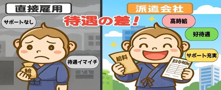 直接雇用 派遣会社 待遇の違い
