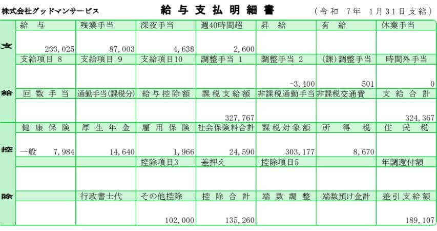 グッドマンサービス 前払い 給料明細