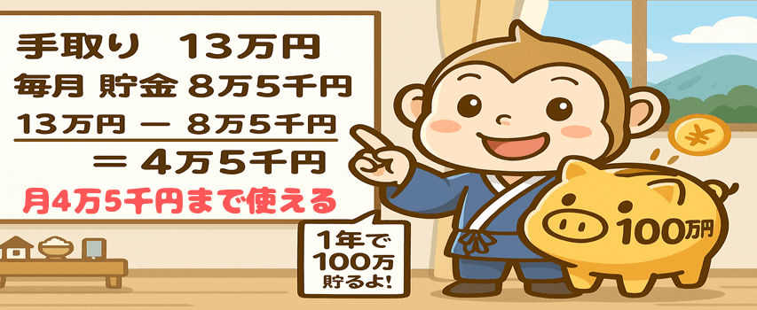 手取り13万円 100万円貯金
