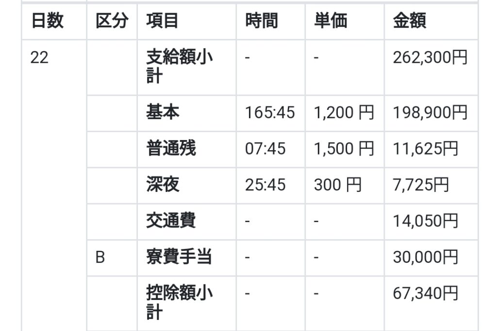 リゾートバイト 給料明細 3月 東京