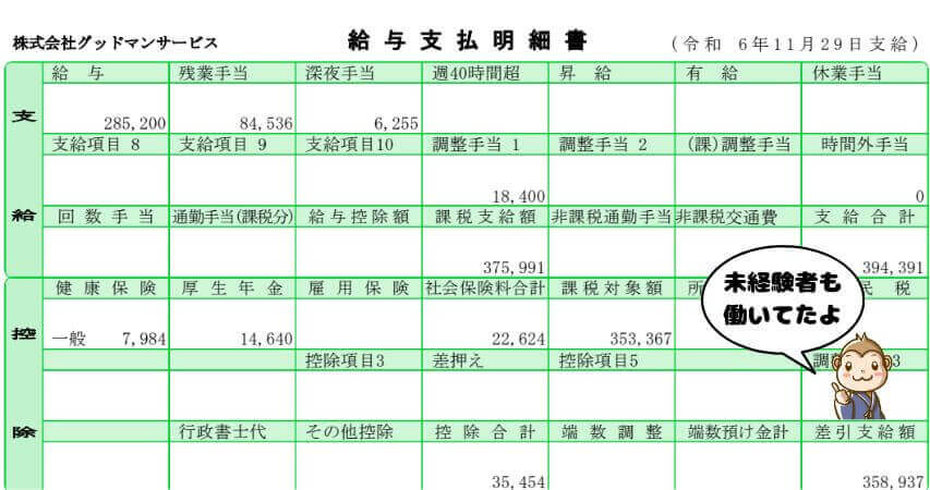 月37万円　給料明細　リゾートバイト
